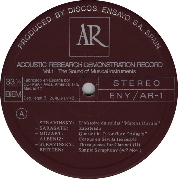 Various : Acoustic Research Demonstration Record     The Sound Of Musical Instruments (LP, Comp)
