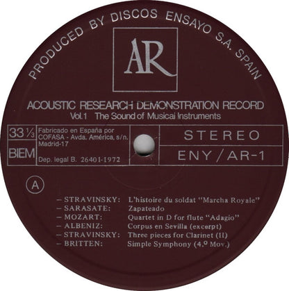 Various : Acoustic Research Demonstration Record     The Sound Of Musical Instruments (LP, Comp)