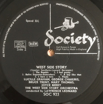 George Chakiris, Bruce Trent, Lucille Graham, "West Side Story" 1963 London Cast, Orchestra Conducted By Lawrence Leonard : West Side Story (LP, Album, Mono)