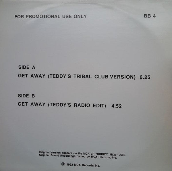 Bobby Brown : Get Away Vol. II (12", Promo)