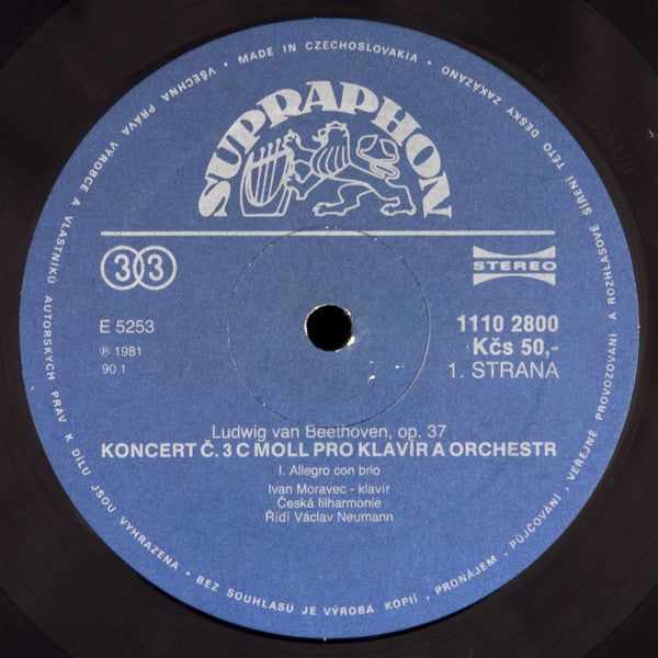 Ludwig van Beethoven, Ivan Moravec, The Czech Philharmonic Orchestra, Václav Neumann : Piano Concerto No. 3 (LP, Album, RP)