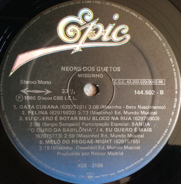Missinho : Neons Dos Guetos (LP, Album, Mono)