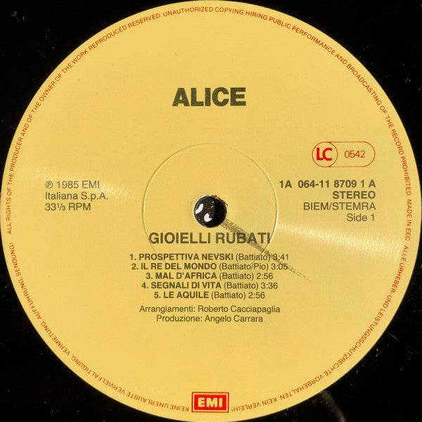 Alice (4) : Gioielli Rubati (LP, Album)