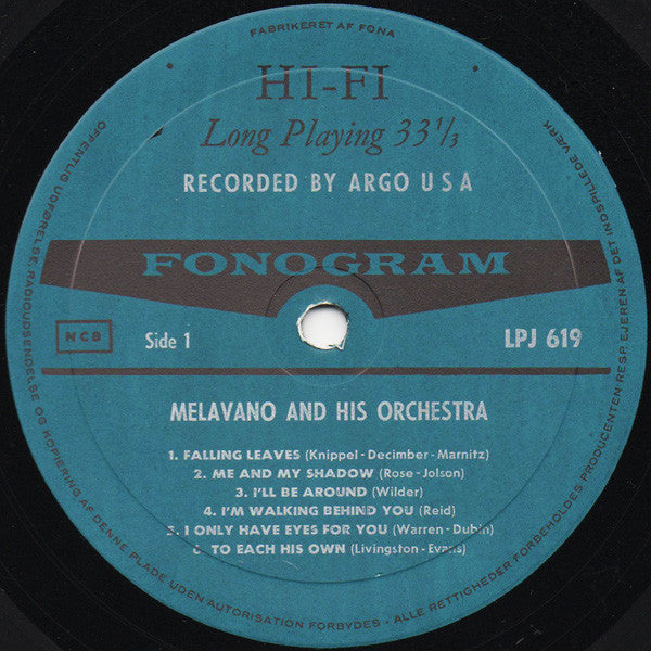 Melavano And His Orchestra : My Memories (LP, Mono)