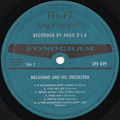 Melavano And His Orchestra : My Memories (LP, Mono)