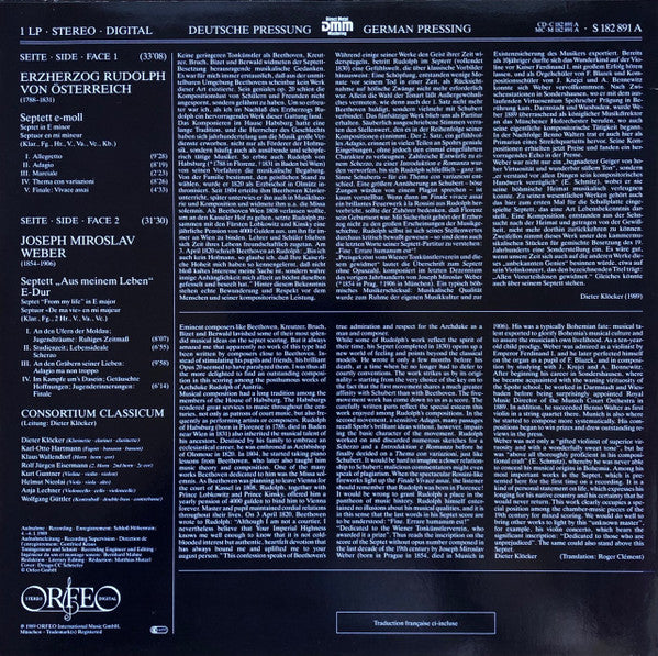 Erzherzog Rudolf von Österreich, Joseph Miroslav Weber, Consortium Classicum : Septette (LP)