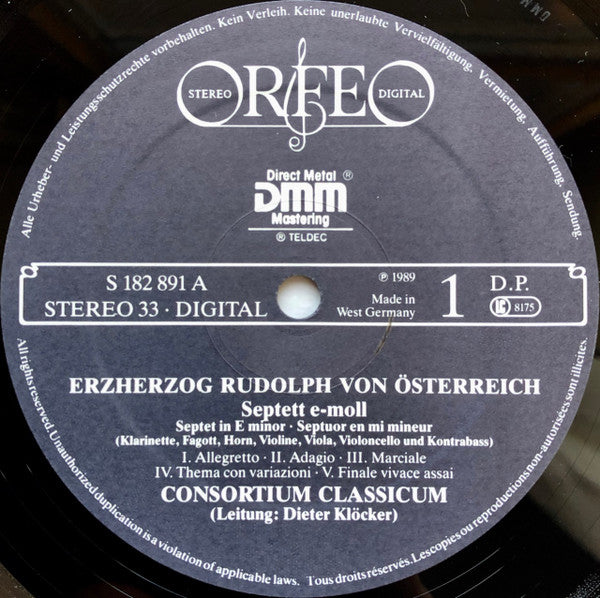 Erzherzog Rudolf von Österreich, Joseph Miroslav Weber, Consortium Classicum : Septette (LP)