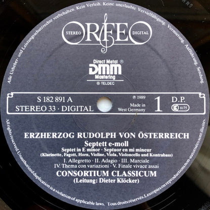 Erzherzog Rudolf von Österreich, Joseph Miroslav Weber, Consortium Classicum : Septette (LP)