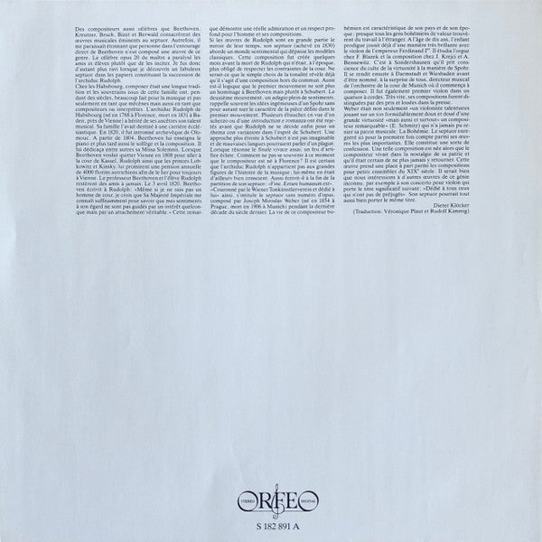 Erzherzog Rudolf von Österreich, Joseph Miroslav Weber, Consortium Classicum : Septette (LP)