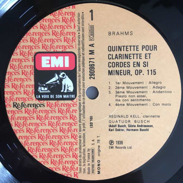 Johannes Brahms, Adolf Busch, Aubrey Brain, Rudolf Serkin, Reginald Kell, The Busch Quartet : Quintette Pour Clarinette Et Cordes / Trio Pour Piano, Violon Et Cor (LP, Comp, Mono)