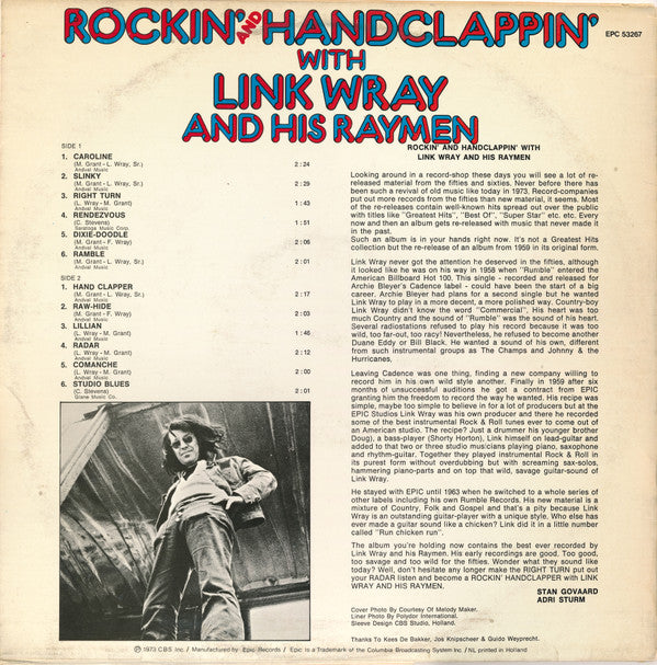 Link Wray And His Ray Men : Rockin' And Handclappin' With Link Wray And His Raymen (LP, Album, RE, Blu)