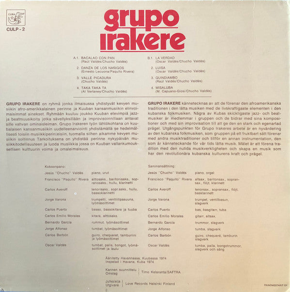 Irakere : Grupo Irakere (LP, Album, RE)