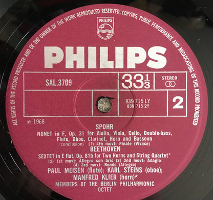 Ludwig van Beethoven, Louis Spohr, Philharmonisches Oktett Berlin : Sextet For Horns And Strings, Op. 81b / Nonet, Op. 31 (LP)