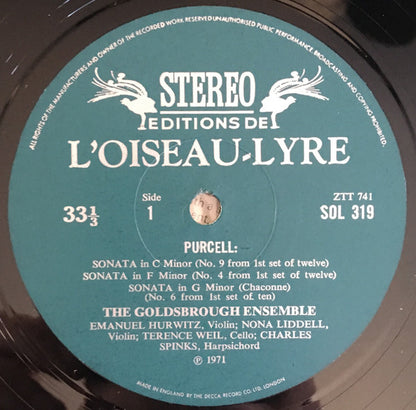 Henry Purcell, Georg Friedrich Händel, Johann Sebastian Bach, The Goldsborough Ensemble : Trio Sonatas (LP)