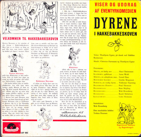 Thorbjørn Egner : Viser Og Uddrag Af Eventyrkomedien Dyrene I Hakkebakkeskoven (10", Mono, RE)