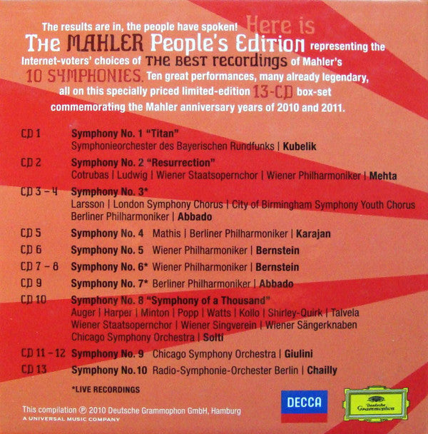 Gustav Mahler : The People's Edition (13xCD, Album, RE, RM + Box, Comp, Ltd)