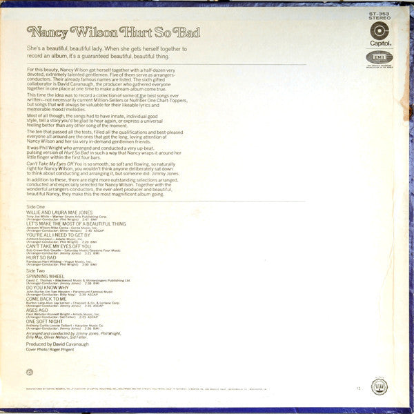 Nancy Wilson : Hurt So Bad (LP, Album, Win)