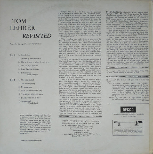 Tom Lehrer : Tom Lehrer Revisited  (LP, Mono, RE, Mis)