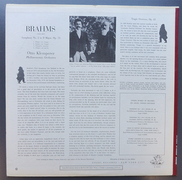 Otto Klemperer, Philharmonia Orchestra : Brahms : Symphony No. 2 / Tragic Overture (LP, Album, Blu)