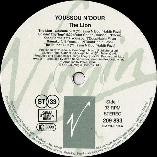 Youssou N'Dour : The Lion (LP, Album)