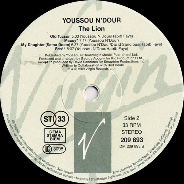 Youssou N'Dour : The Lion (LP, Album)