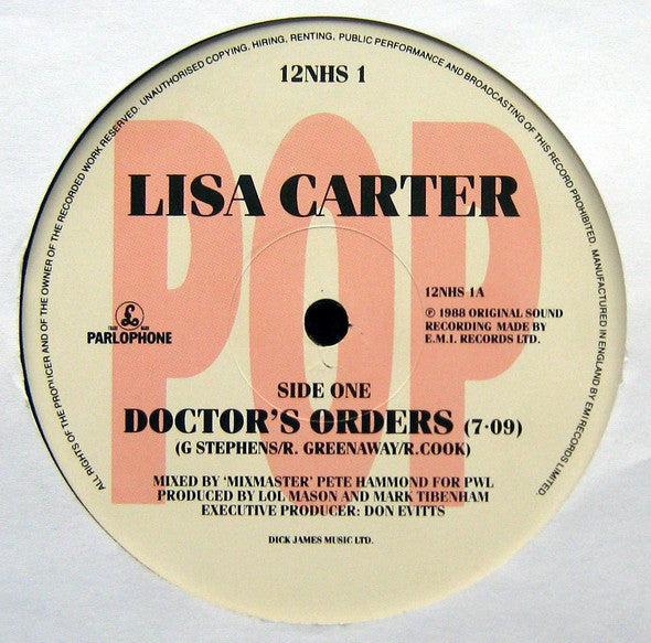 Lisa Carter : Doctor's Orders (12", Single)