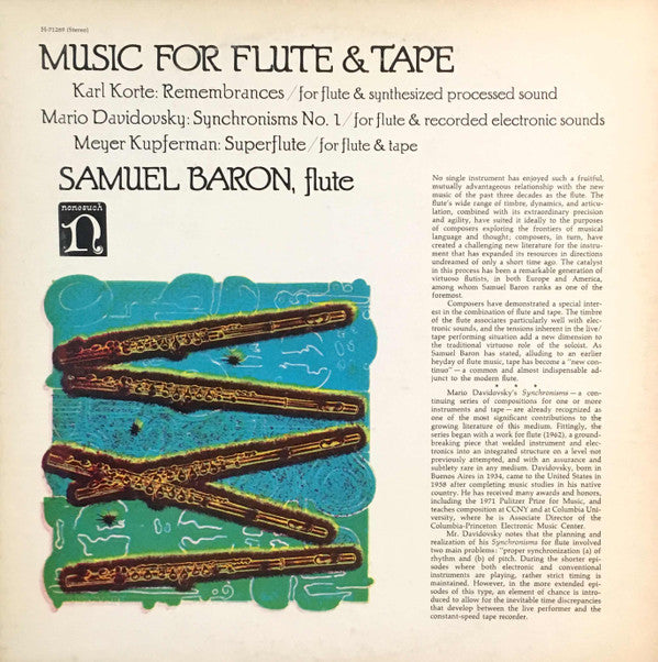 Samuel Baron - Karl Korte / Mario Davidovsky / Meyer Kupferman : Music For Flute & Tape (LP, Album, 15 )