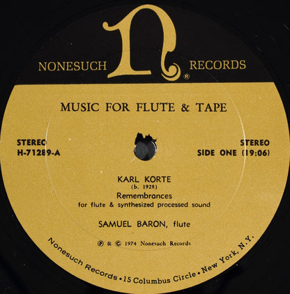 Samuel Baron - Karl Korte / Mario Davidovsky / Meyer Kupferman : Music For Flute & Tape (LP, Album, 15 )