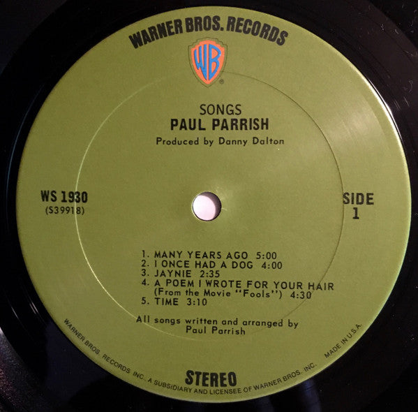 Paul Parrish : Songs (LP, Album)