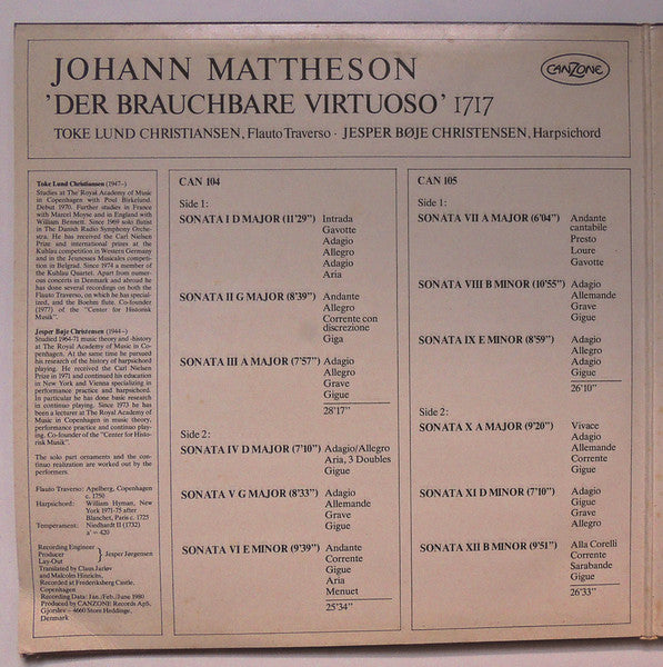 Johann Mattheson : Der Brauchbare Virtuoso 12 Kammer-Sonaten 1717 (2xLP, Album)