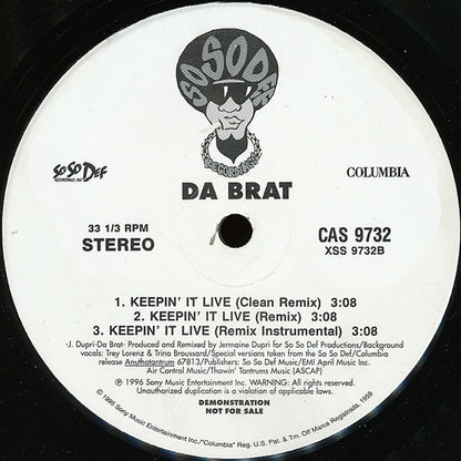 Da Brat : Keepin' It Live / Let's All Get High (12", Promo)