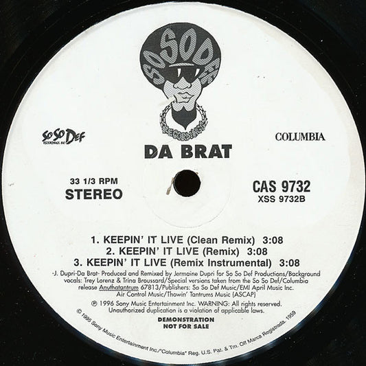 Da Brat : Keepin' It Live / Let's All Get High (12", Promo)