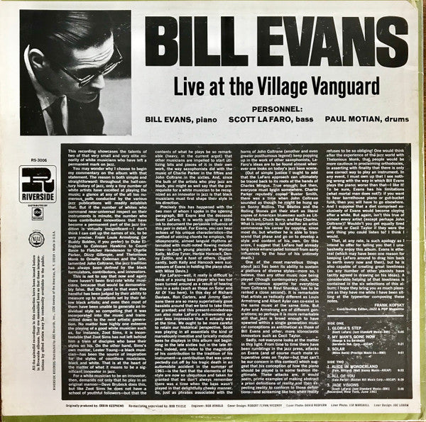 Bill Evans : Live At The Village Vanguard (LP, Album, RE, RM)