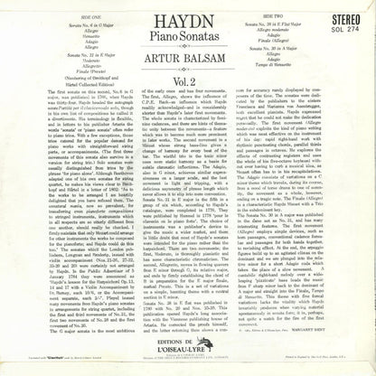 Joseph Haydn, Arthur Balsam : Piano Sonatas, Vol. 2 (LP)