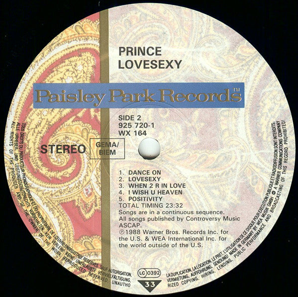 Prince : Lovesexy (LP, Album)