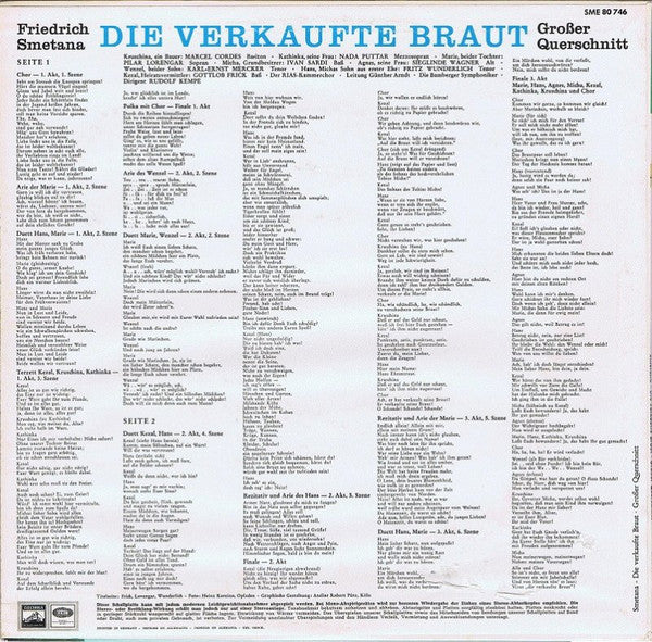 Bedřich Smetana, Pilar Lorengar, Gottlob Frick, Fritz Wunderlich, RIAS-Kammerchor, Bamberger Symphoniker, Rudolf Kempe : Die Verkaufte Braut (Großer Querschnitt) (LP)