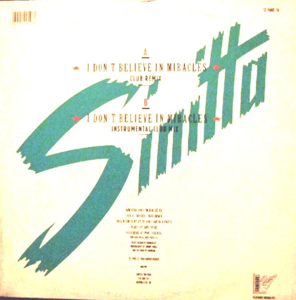 Sinitta : I Don't Believe In Miracles (Remix) (12", Single, Ltd)