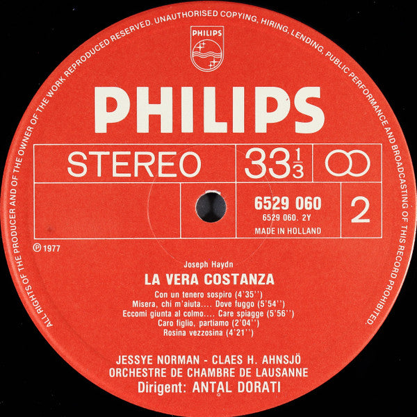 Jessye Norman / Orchestre De Chambre De Lausanne / Antal Dorati • Joseph Haydn : Arias From "La Vera Costanza" & "Armida" (LP, Comp)