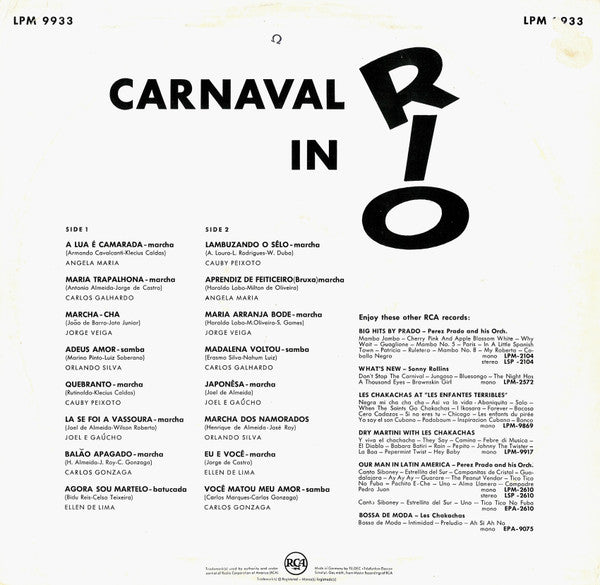 Various : Carnaval In Rio (LP, Comp, Mono)