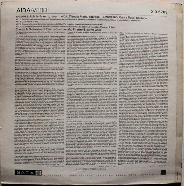 Giuseppe Verdi, Achille Braschi, Claudia Parada, Ettore Nava, Coro Del Teatro Comunale Di Firenze And Orchestra Del Teatro Comunale Di Firenze, Erasmo Ghiglia : Aida (LP, Album, RE)