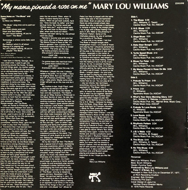 Mary Lou Williams : My Mama Pinned A Rose On Me (LP, Album)