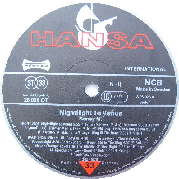Boney M. : Nightflight To Venus (LP, Album, Gat)
