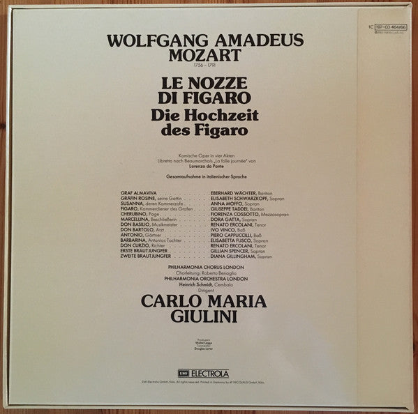 Wolfgang Amadeus Mozart, Eberhard Wächter, Elisabeth Schwarzkopf, Giuseppe Taddei, Anna Moffo, Philharmonia Chorus, Philharmonia Orchestra, Carlo Maria Giulini : Die Hochzeit Des Figaro (4xLP, Album, Box)