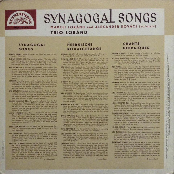 The Lóránd Trio : Synagogal Songs (LP, Album)