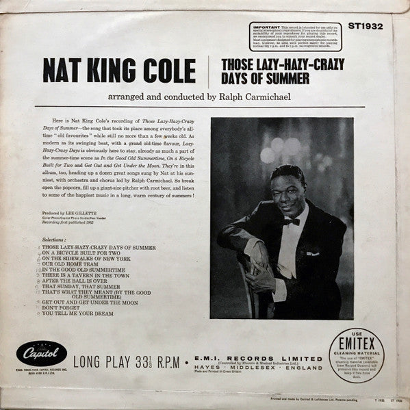 Nat King Cole : Those Lazy-Hazy-Crazy Days Of Summer (LP, Album)