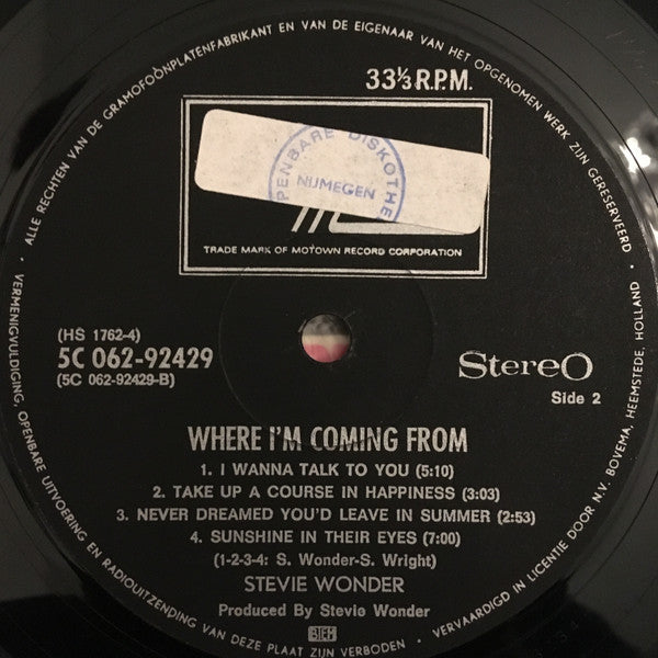Stevie Wonder : Where I'm Coming From (LP, Album)
