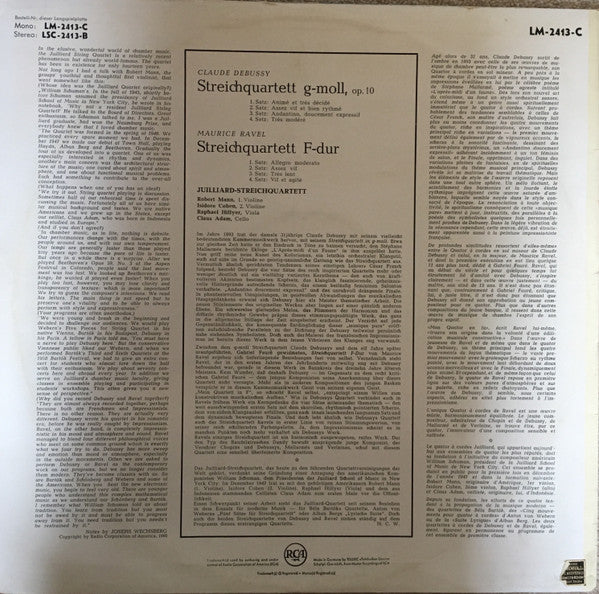 Juilliard String Quartet, Claude Debussy, Maurice Ravel : Quartet In G Minor / Quartet In F (LP, Mono)