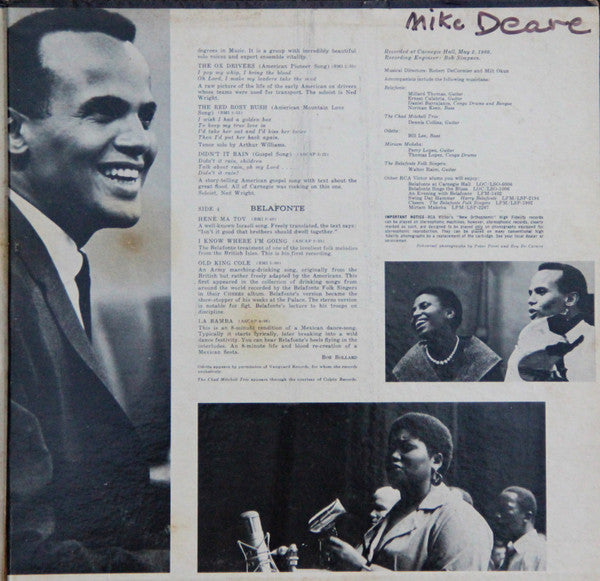 Harry Belafonte With Odetta, Miriam Makeba, The Chad Mitchell Trio, The Belafonte Folk Singers : Belafonte Returns To Carnegie Hall (2xLP, Album, Mono, Ind)