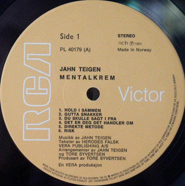 Jahn Teigen : Mentalkrem (LP, Album)