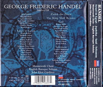 Georg Friedrich Händel - Nancy Argenta · Donna Brown · Lynne Dawson · Barbara Hendricks · Ruth Holton (2) · Anne Sofie Von Otter · Carolyn Watkinson · Michael Chance · Derek Lee Ragin · John Mark Ainsley · Neil Mackie (2) · Nigel Robson · Anthony Rolfe Jo : Israel In Egypt · Jephtha · Saul · Solomon (9xCD + Box, Comp)